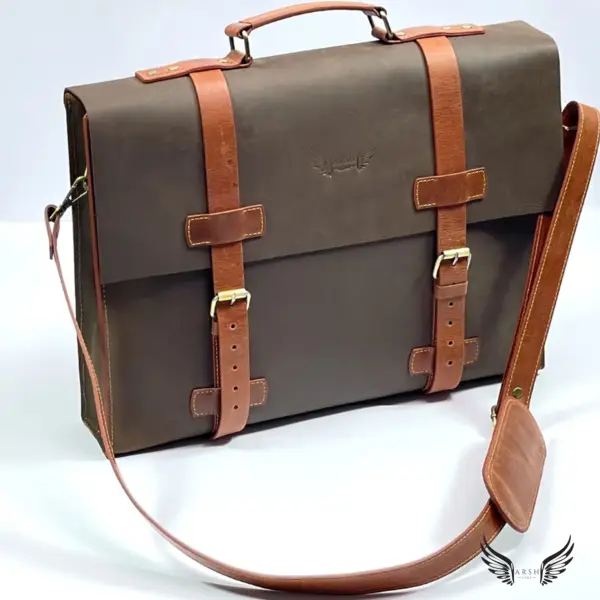 Vintage Crazy Horse 15" Leather Laptop Bag – Durable & Stylish for Work or Travel - Image 9